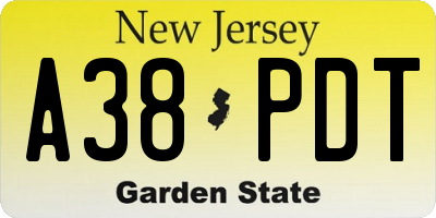 NJ license plate A38PDT