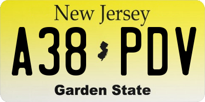 NJ license plate A38PDV