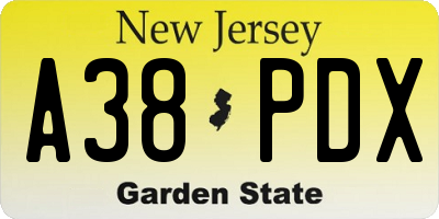 NJ license plate A38PDX
