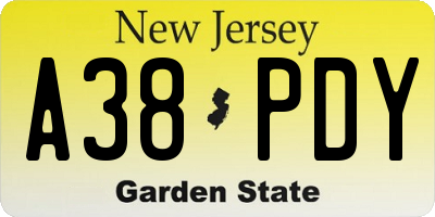 NJ license plate A38PDY