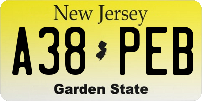 NJ license plate A38PEB
