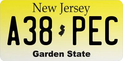 NJ license plate A38PEC