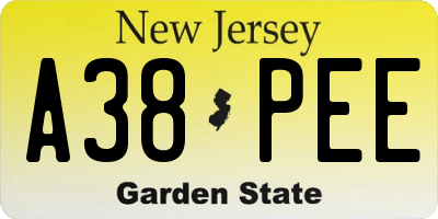 NJ license plate A38PEE