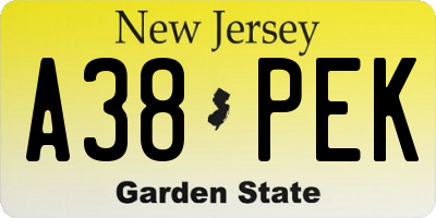 NJ license plate A38PEK