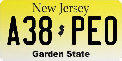 NJ license plate A38PEO