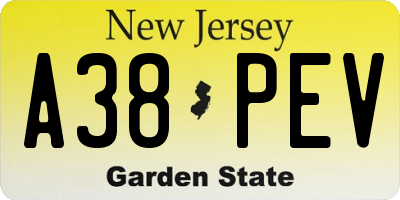 NJ license plate A38PEV