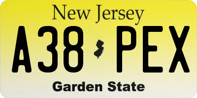 NJ license plate A38PEX