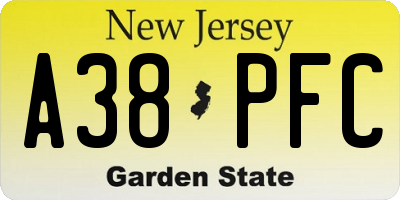 NJ license plate A38PFC