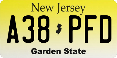 NJ license plate A38PFD