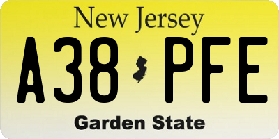 NJ license plate A38PFE