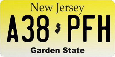 NJ license plate A38PFH