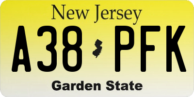 NJ license plate A38PFK