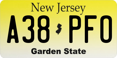 NJ license plate A38PFO