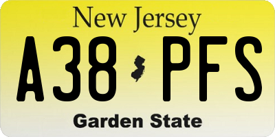 NJ license plate A38PFS