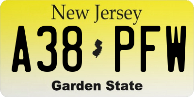 NJ license plate A38PFW