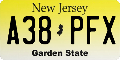 NJ license plate A38PFX