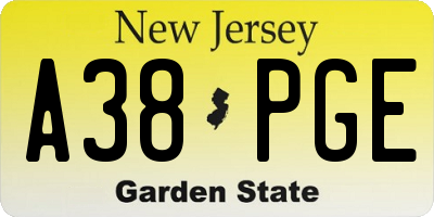 NJ license plate A38PGE