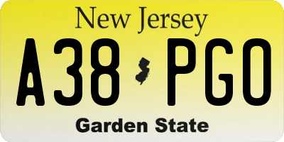 NJ license plate A38PGO