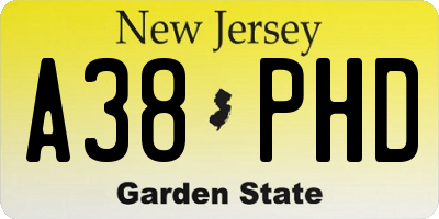 NJ license plate A38PHD