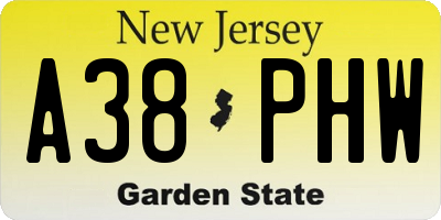 NJ license plate A38PHW