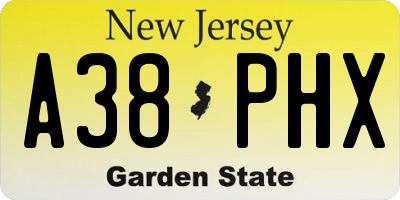 NJ license plate A38PHX