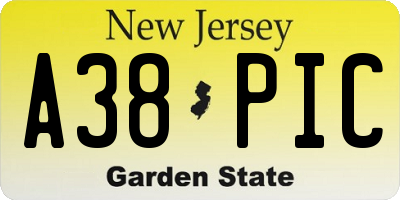 NJ license plate A38PIC