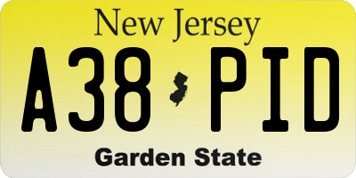 NJ license plate A38PID
