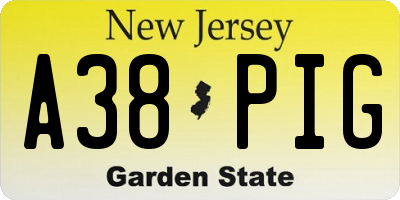 NJ license plate A38PIG