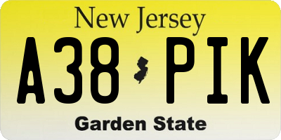 NJ license plate A38PIK