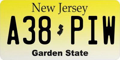 NJ license plate A38PIW