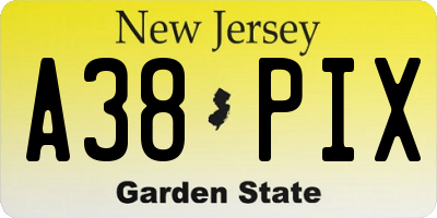 NJ license plate A38PIX