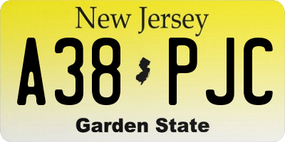 NJ license plate A38PJC