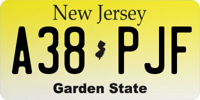 NJ license plate A38PJF