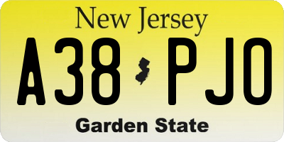 NJ license plate A38PJO