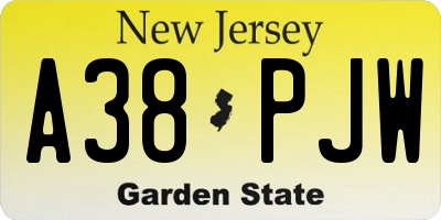 NJ license plate A38PJW