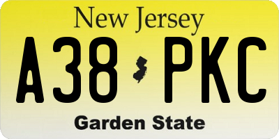 NJ license plate A38PKC