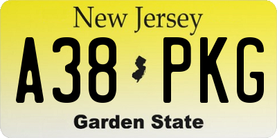 NJ license plate A38PKG