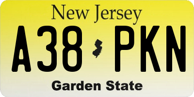 NJ license plate A38PKN