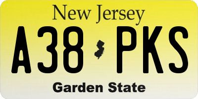 NJ license plate A38PKS