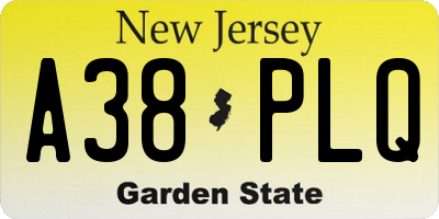 NJ license plate A38PLQ