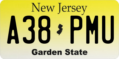 NJ license plate A38PMU