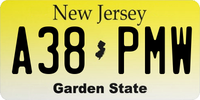 NJ license plate A38PMW