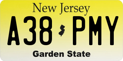 NJ license plate A38PMY