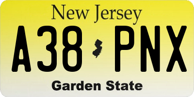 NJ license plate A38PNX