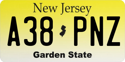 NJ license plate A38PNZ