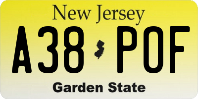 NJ license plate A38POF