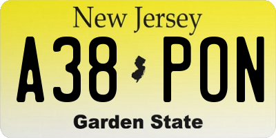 NJ license plate A38PON