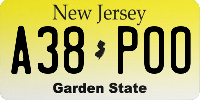 NJ license plate A38POO