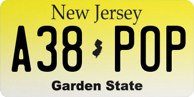 NJ license plate A38POP