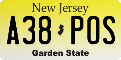 NJ license plate A38POS